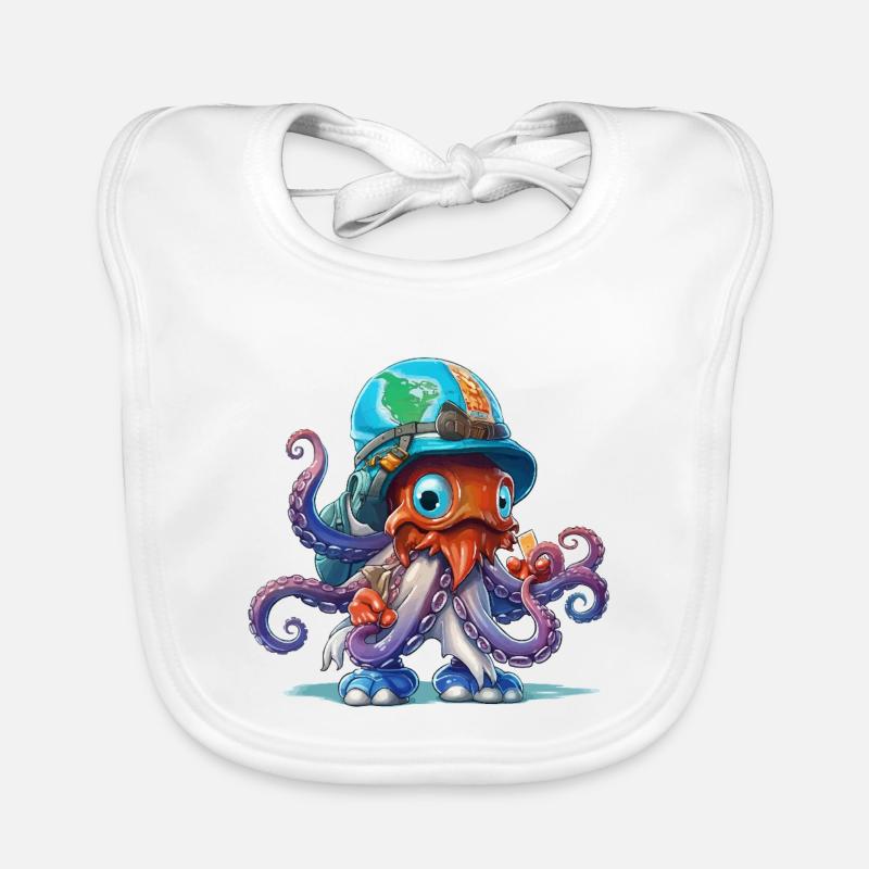 Octopus Explorer with World Map Helmet Organic Baby Bibs