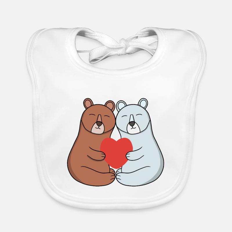 Adorable Bear Couple Cuddling with Heart Organic Baby Bibs