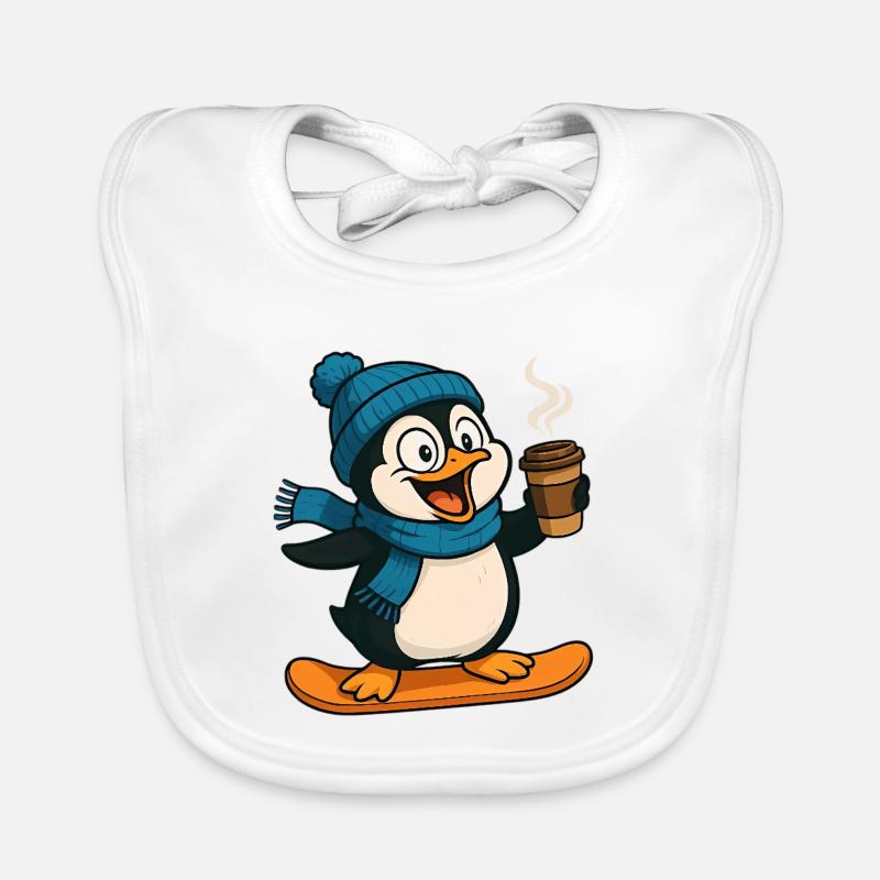 Schneepinguin mit Kaffee und Schal - Baby Bio-Lätzchen - Weiß