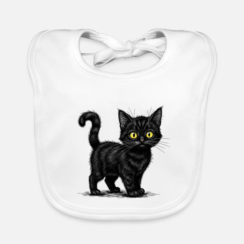 Cute Black Cat - Realistic Illustration Organic Baby Bibs