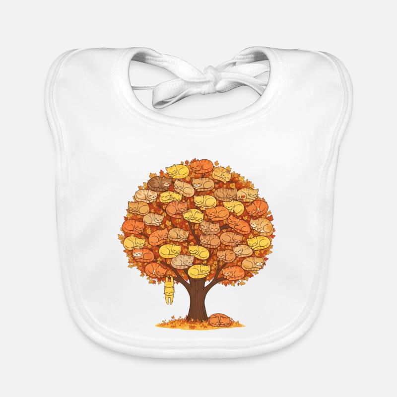 Cat Tree Autumn - Cute Sleeping Cats Design Organic Baby Bibs