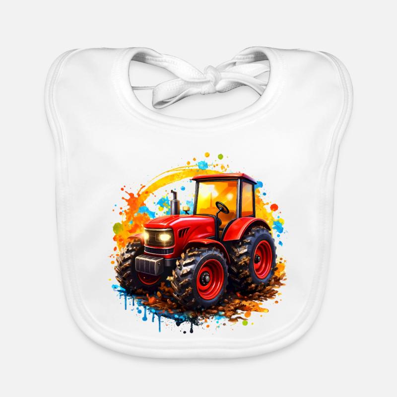 Roter Traktor mit Farbspritzern  Baby Bio-Lätzchen