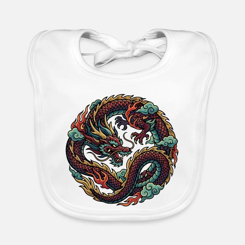 Dragon de feu en cercle Motif Feu Cool Dragon - Bavoir bio Bébé - blanc
