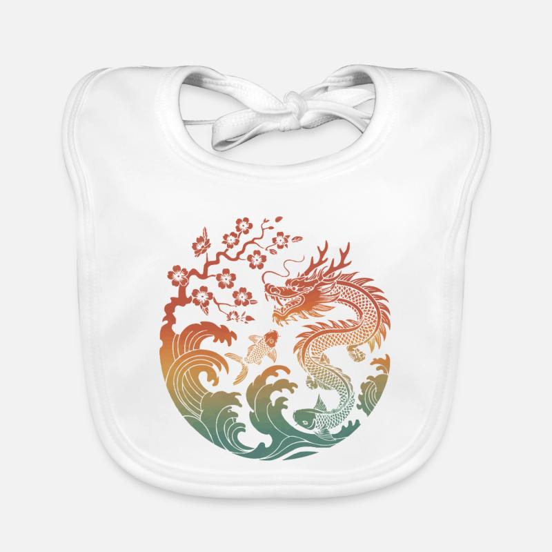 Conception du cercle Dragon & Koi - Bavoir bio Bébé - blanc