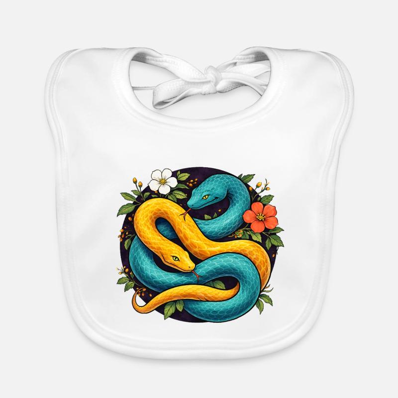 Two Python Snakes in Flower Ring Organic Baby Bibs