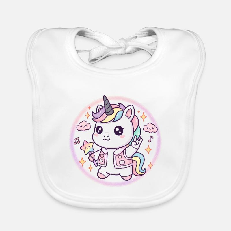 Kawaii Unicorn Pastel Magic - Mignon & Mignon - Bavoir bio Bébé - blanc