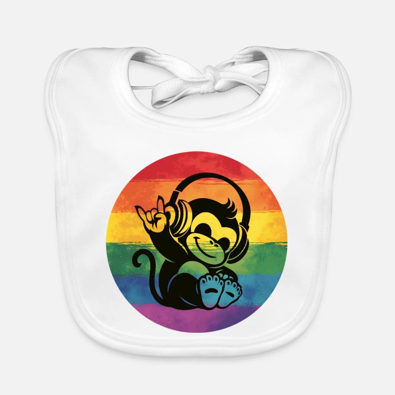 Regenbogen Affe – Kopfhörer Rockhandzeichen Baby Bio-Lätzchen