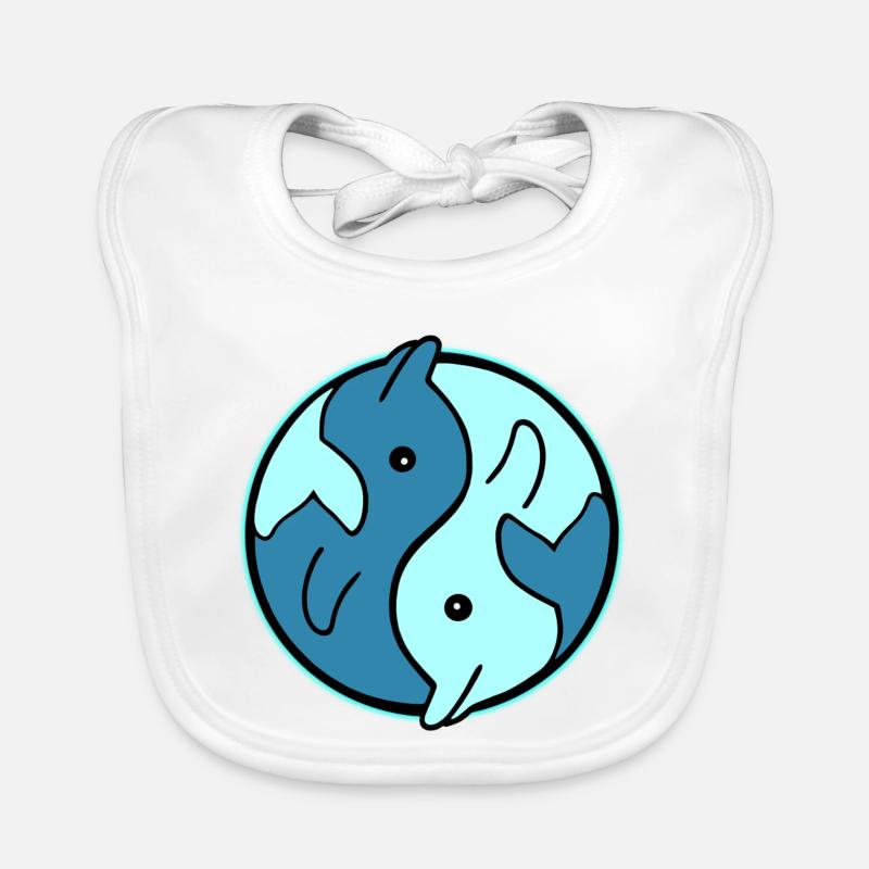 Dolphins YinYang Circle Design Organic Baby Bibs
