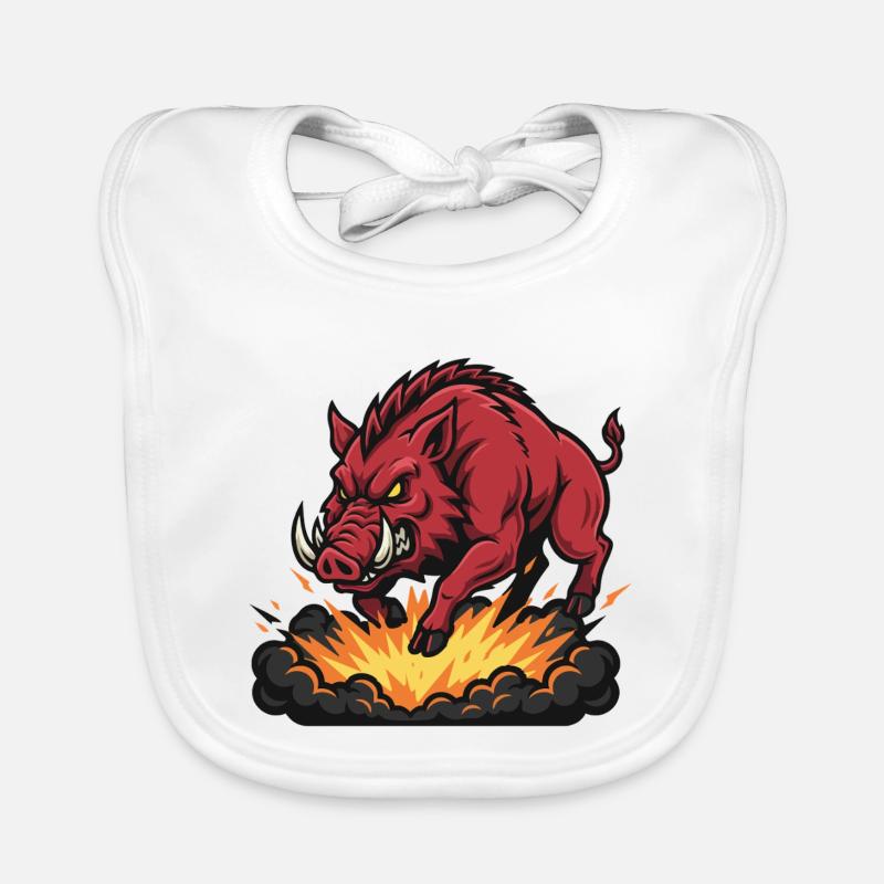 Red Boar Fire Blast Mascot Boar Organic Baby Bibs