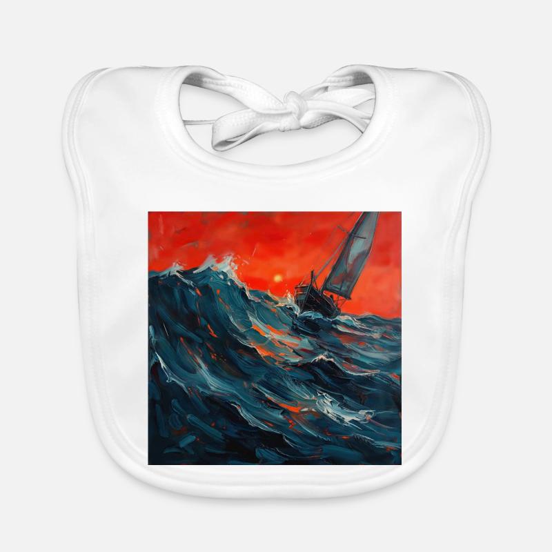 Rotes Abendlicht über Segelboot im Sturm - Baby Bio-Lätzchen - Weiß