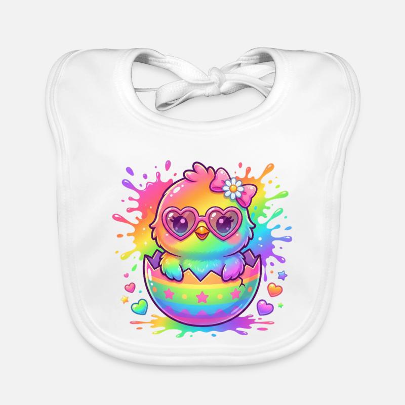 Easter Cute Colorful Rainbow Easter Chick - Organic Baby Bibs - white