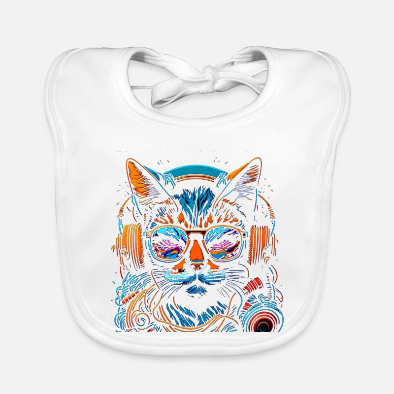 Neon DJ-Katze mit Kopfhörern Baby Bio-Lätzchen