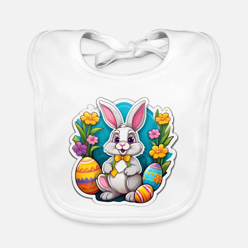 Pastel Easter Bunny and Flowering Eggs Organic Baby Bibs