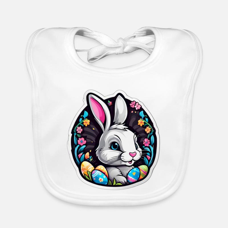 Spring rabbit and colorful eggs Organic Baby Bibs