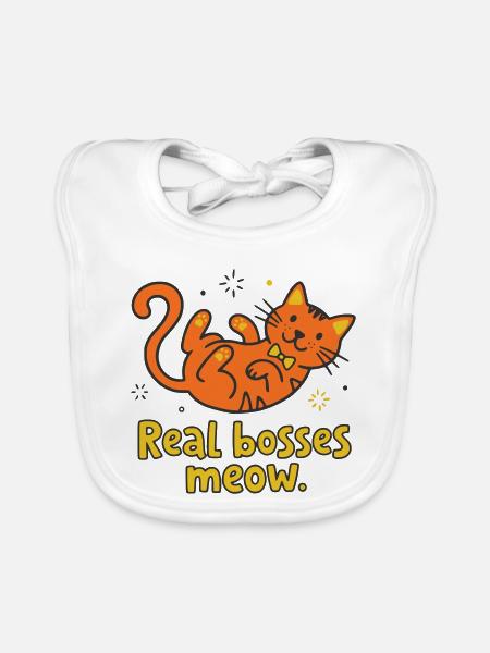 Real bosses meow cat - Organic Baby Bibs - white - Front
