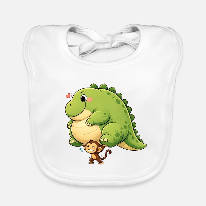 Monkey carrying dinosaur Organic Baby Bibs