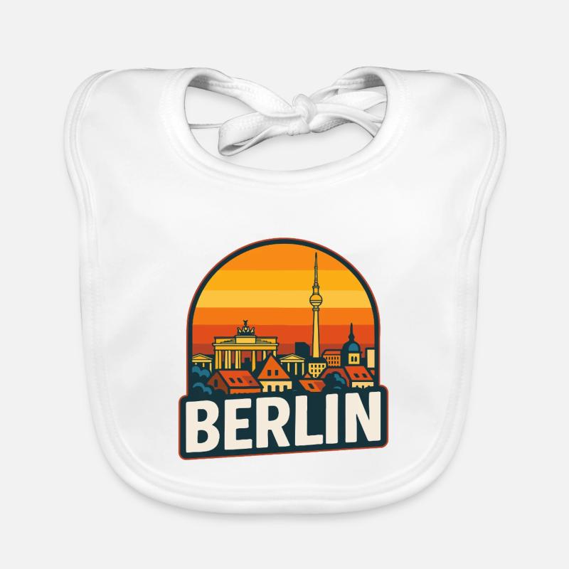 Berlin Skyline Retro Sunset Vintage Design Organic Baby Bibs