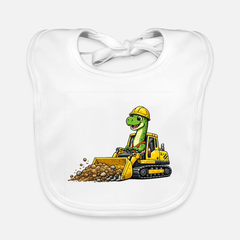 Bulldozer ouvrier du bâtiment Dino - Bavoir bio Bébé - blanc