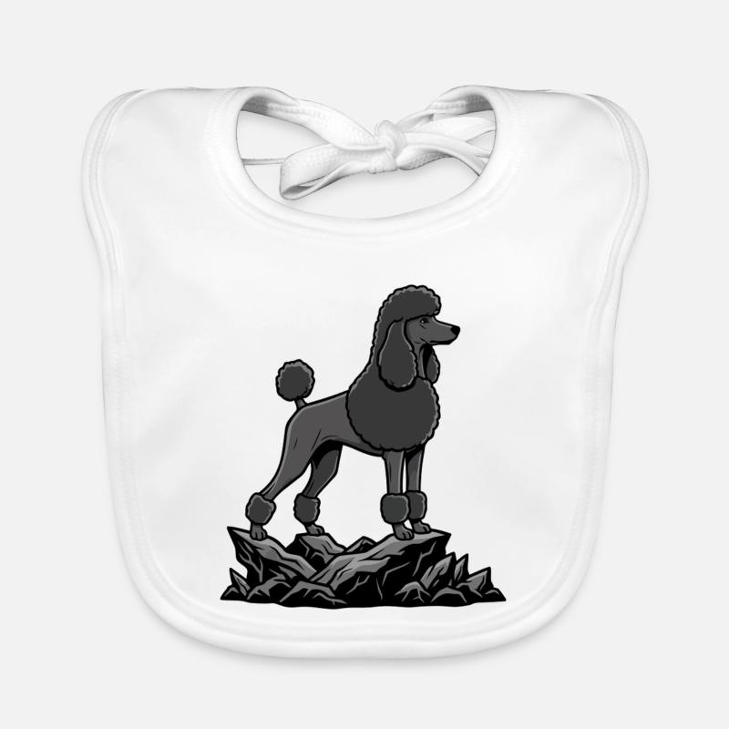 Chien Caniche Noir sur Rocher Portrait Élégant Bavoir bio Bébé