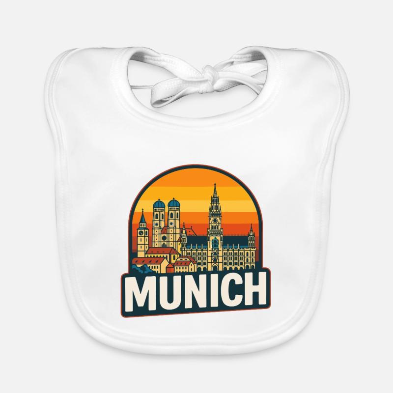 München, Deutschland Retro Sonnenuntergangs-Skyline-Kunst Baby Bio-Lätzchen
