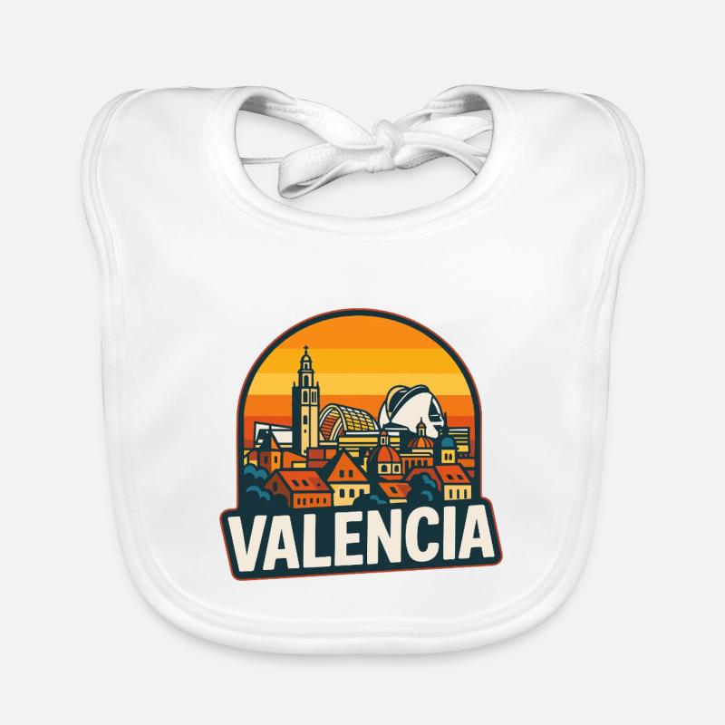 Valencia Espagne Retro Sunset Skyline Design Bavoir bio Bébé