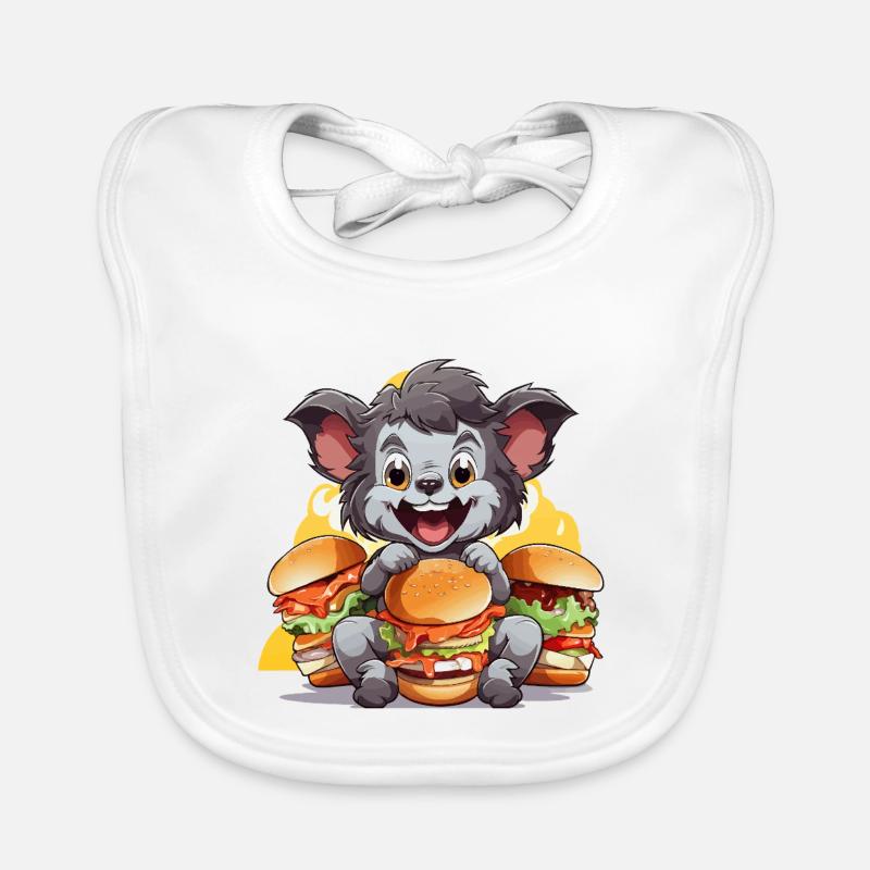 Chewing koala with burgers Organic Baby Bibs