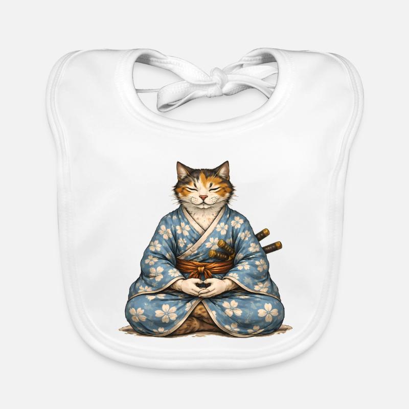 Zen Samurai Cat Meditation Kimono Organic Baby Bibs