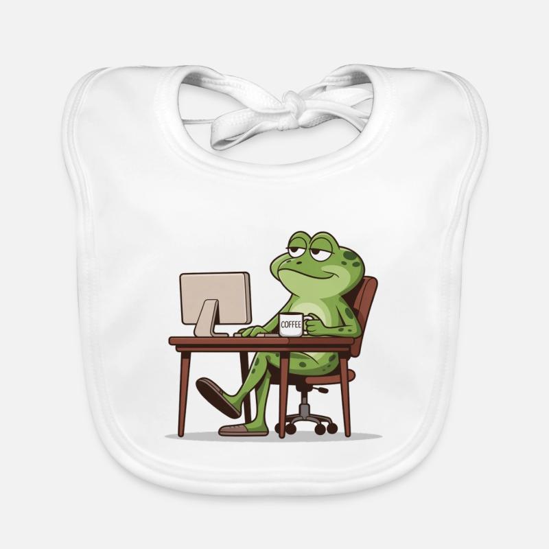 Frog office with coffee Organic Baby Bibs