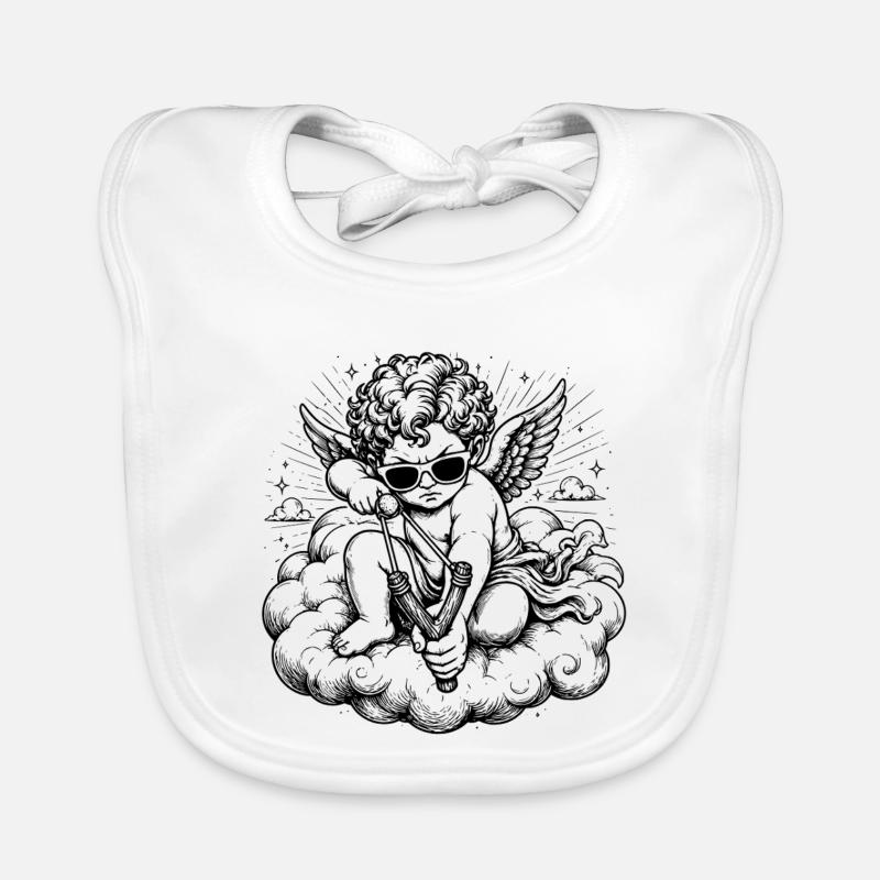 Wütender Cherub mit Steinschleuder Baby Bio-Lätzchen