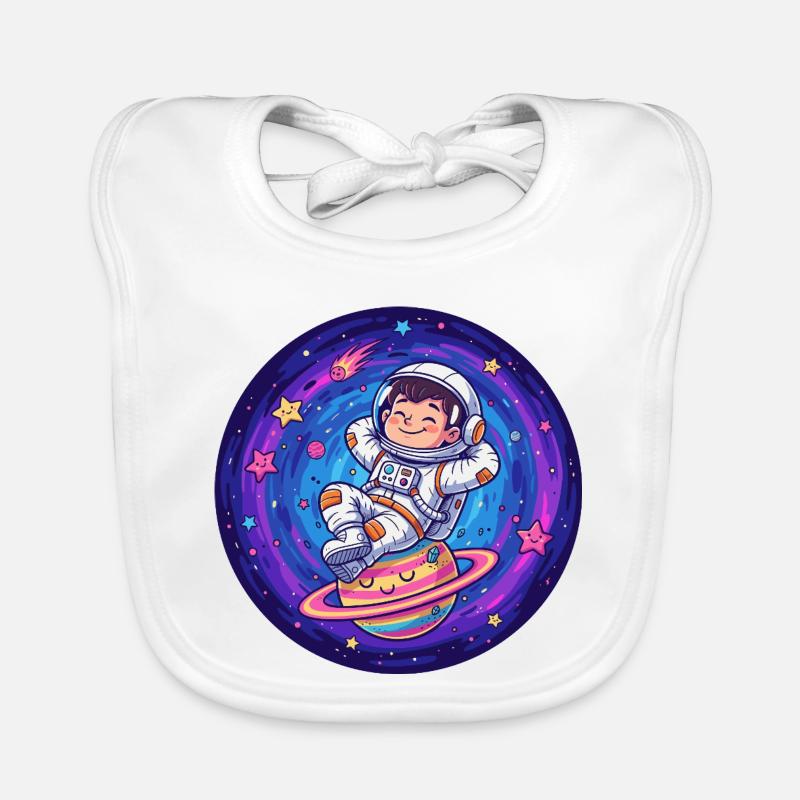 Kleiner Astronaut im Sternentor Baby Bio-Lätzchen