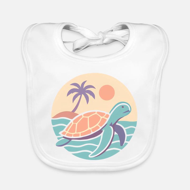 Retro turtle on the beach Organic Baby Bibs