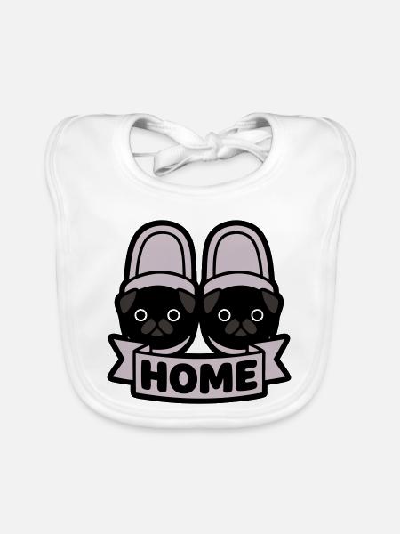 Mops Hausschuhe Home Banner - Baby Bio-Lätzchen - Weiß - Vorne