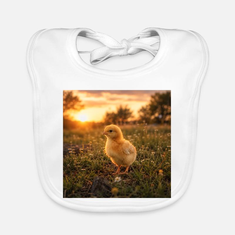Poulet jaune au coucher du soleil - Bavoir bio Bébé - blanc