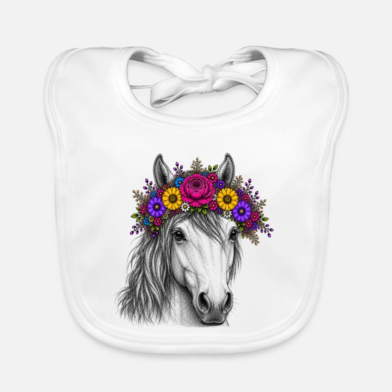 Pferd mit Blumenkranz Baby Bio-Lätzchen