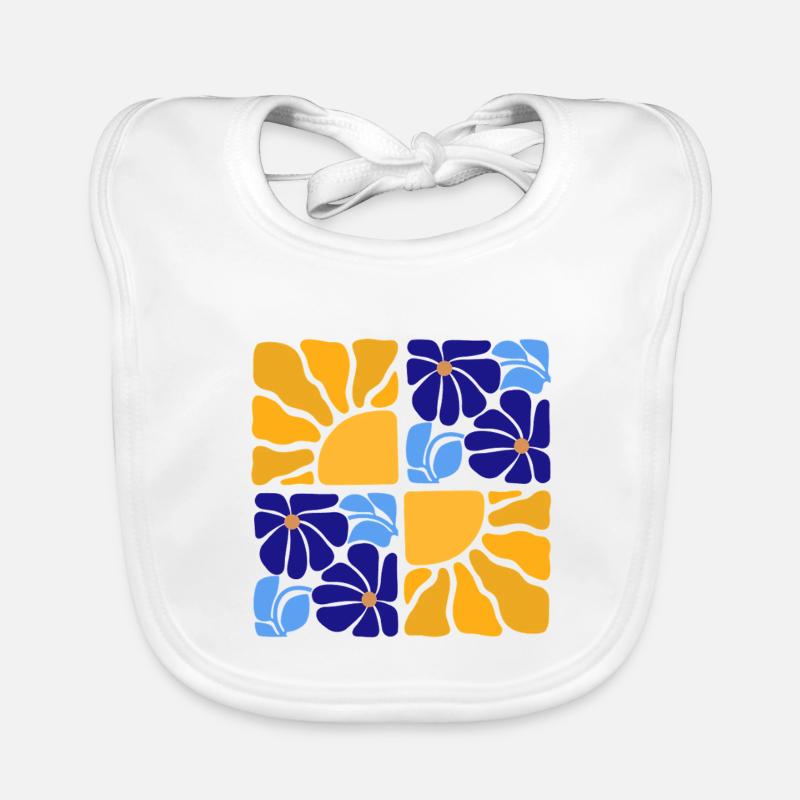 70s Retro Flowers & Sun Design Organic Baby Bibs