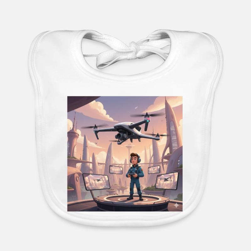 Pilote de drone à Neon Town - Bavoir bio Bébé - blanc