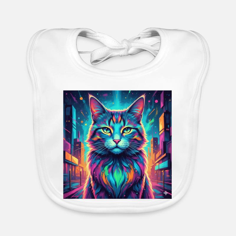 Chat néon - Bavoir bio Bébé - blanc