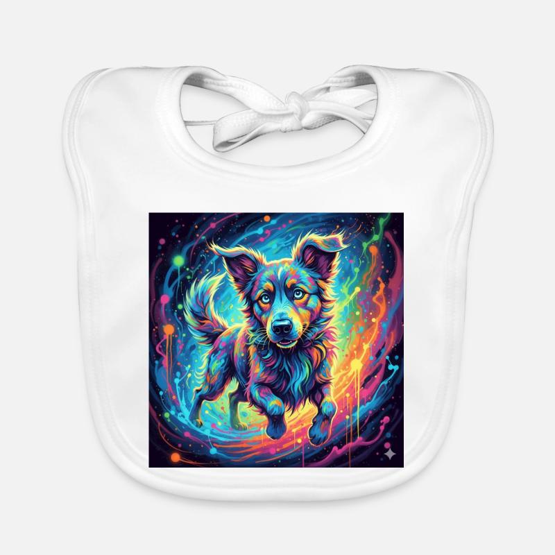 Un chien néon dans un tourbillon de couleurs - Bavoir bio Bébé - blanc