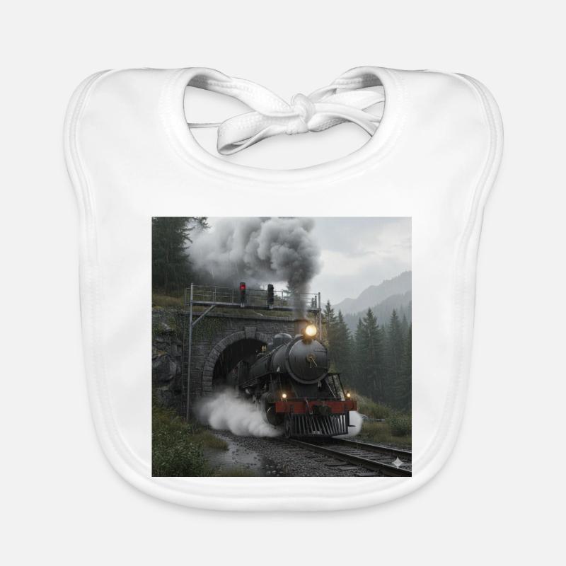 Train à vapeur à travers la forêt au tunnel Bavoir bio Bébé