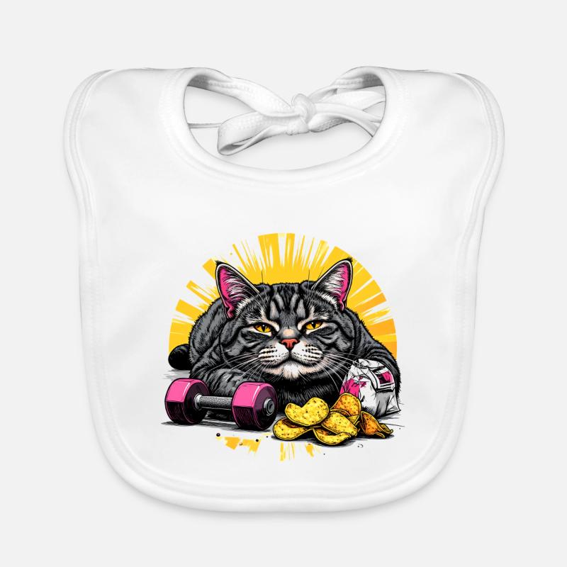 Faule Katze mit Chips und Hanteln Baby Bio-Lätzchen