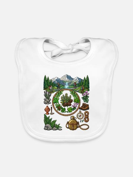 Vintage Pixel Art Wandern Vorteil & Naturerkundung - Baby Bio-Lätzchen - Weiß - Vorne