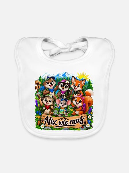 Waldtiere Outdoor - Baby Bio-Lätzchen - Weiß - Vorne