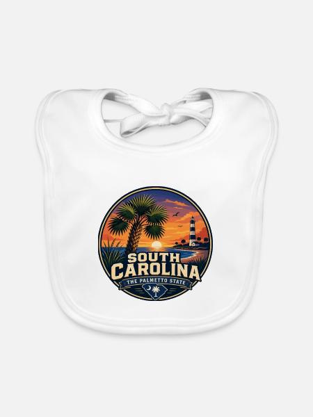 South Carolina Palmetto State Retro Beach Abzeichen - Baby Bio-Lätzchen - Weiß - Vorne