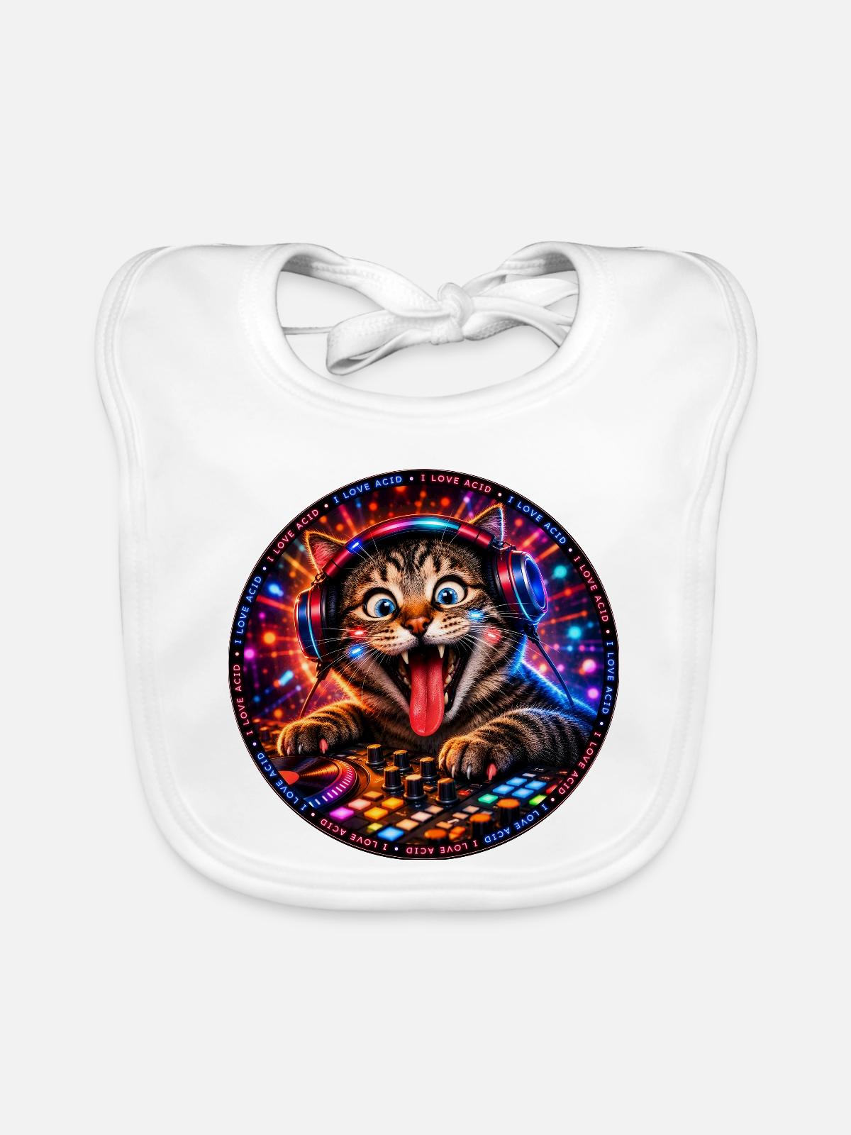 DropWild Milo DJ cat - Baby Bio-Lätzchen - Weiß - Vorne