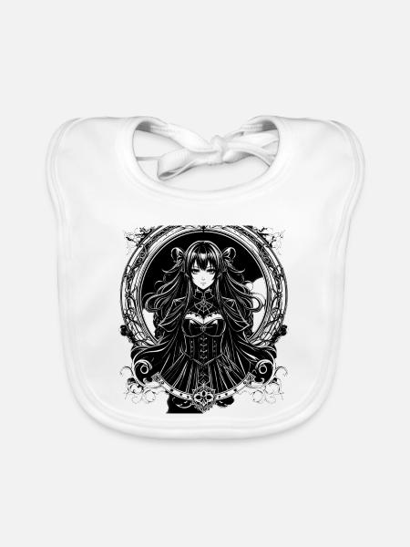 Gothic Anime Lady im Ornamentrahmen - Baby Bio-Lätzchen - Weiß - Vorne