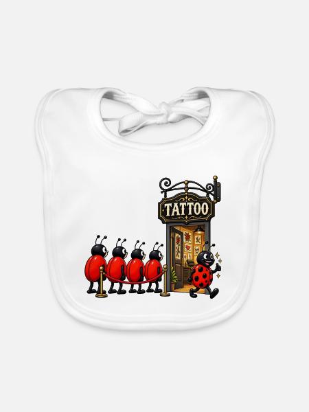 Marienkäfer Tattoo-Studio - Baby Bio-Lätzchen - Weiß - Vorne