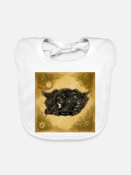 Steampunk-Löwin mit Juwelen - Baby Bio-Lätzchen - Weiß - Vorne
