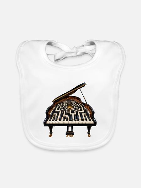 Labyrinth Klaviermusikkunst - Baby Bio-Lätzchen - Weiß - Vorne
