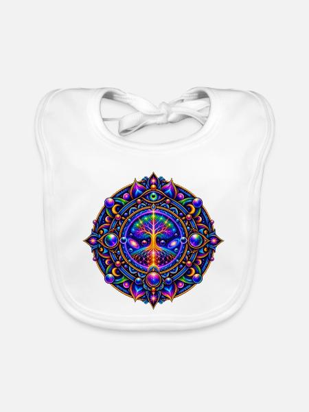 Baum des Lebens Mandala - Baby Bio-Lätzchen - Weiß