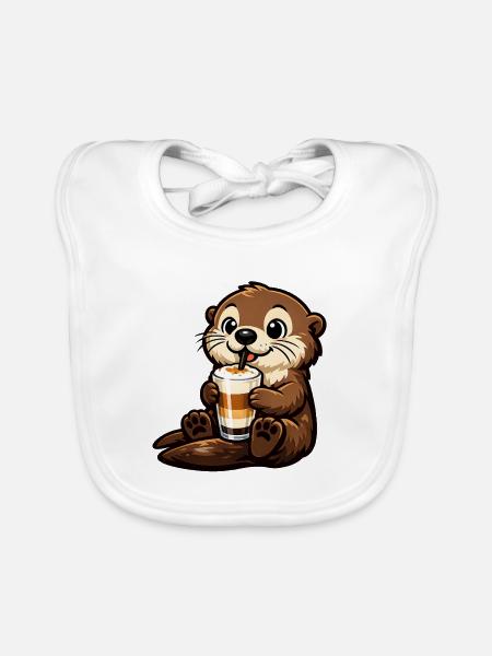 Seeotter mit Latte Macchiato - Baby Bio-Lätzchen - Weiß - Vorne
